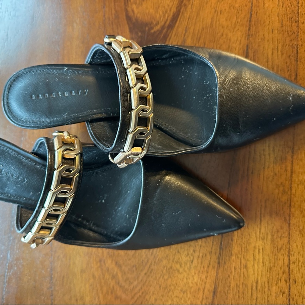 Sanctuary Black Heels with Gold Studded Strap